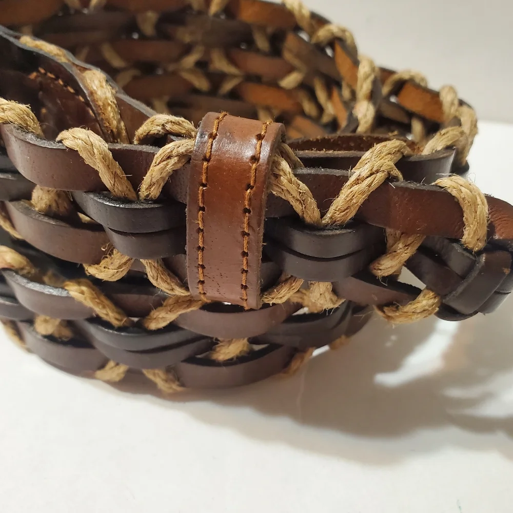 Genuine Leather and Jute Weaved Men's Brown Belt Made in India Boho L/XL